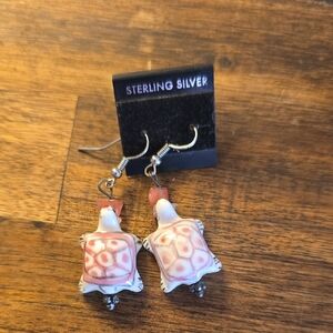 Sterling Silver Pink Turtle Earrings